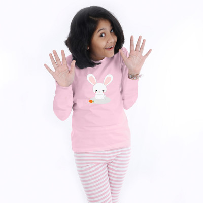 Pink Full Sleeve Girls Pyjama- Bunny 